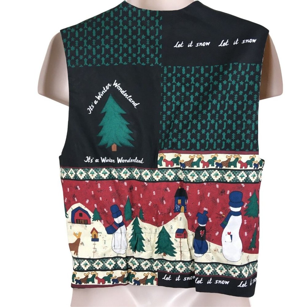 Winter Wonderland Christmas Holiday Multicolored Handmade Button Up Vest - Picture 7 of 8